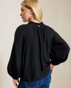 Tommy Bahama Silky Seas Smocked Peasant Top-Women Tops & Shirts