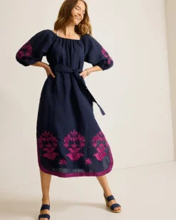 Tommy Bahama St. Lucia Embroidered Linen-Blend Coverup Dress-Women Beach Coverups|Dresses