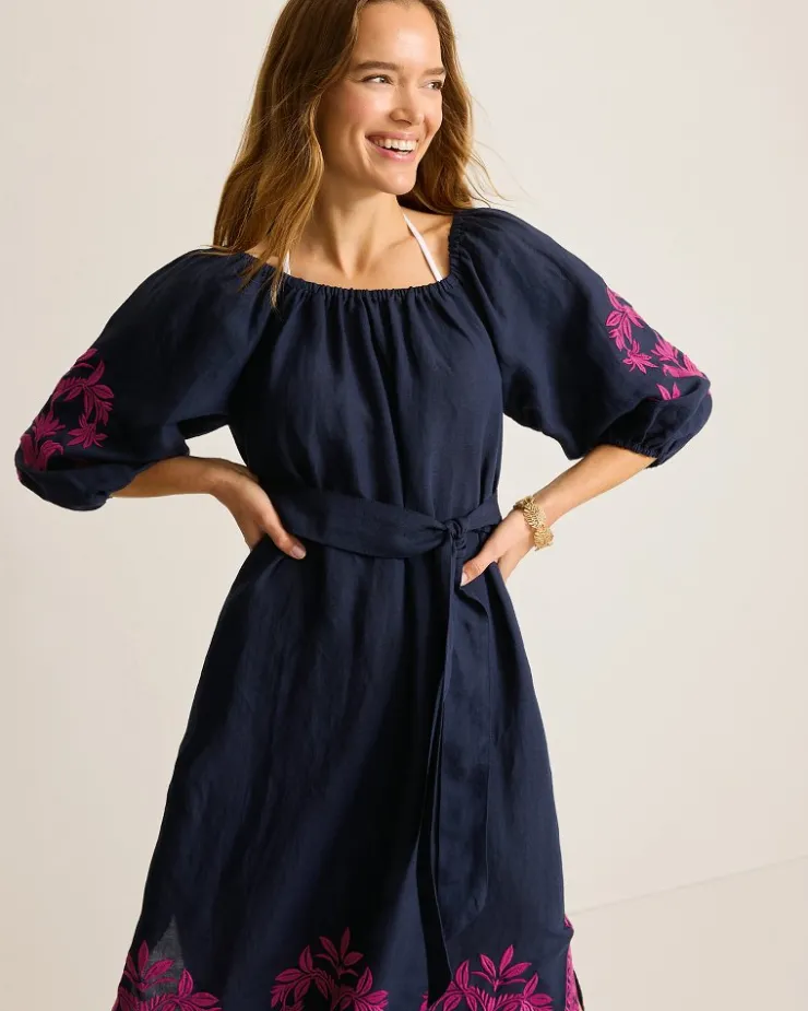 Tommy Bahama St. Lucia Embroidered Linen-Blend Coverup Dress-Women Beach Coverups|Dresses