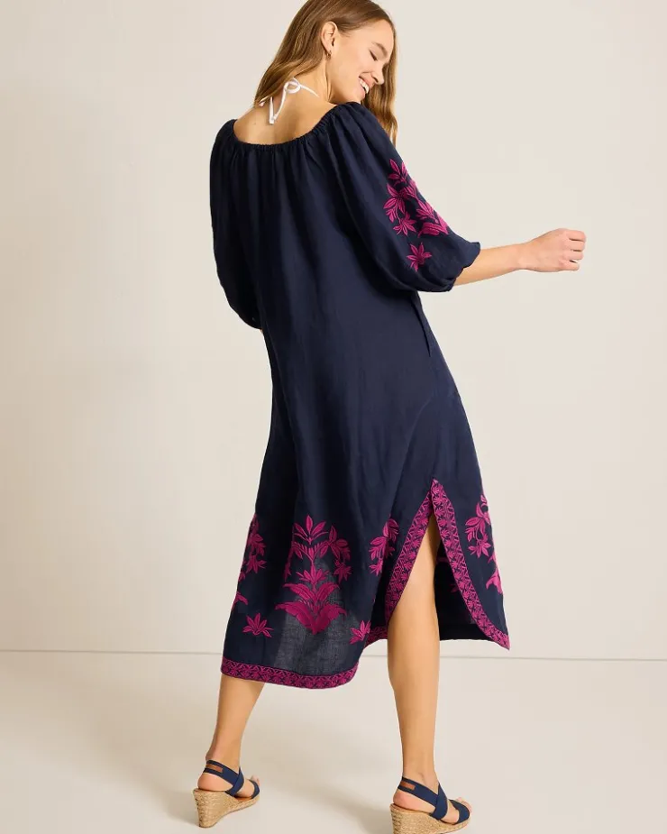 Tommy Bahama St. Lucia Embroidered Linen-Blend Coverup Dress-Women Beach Coverups|Dresses