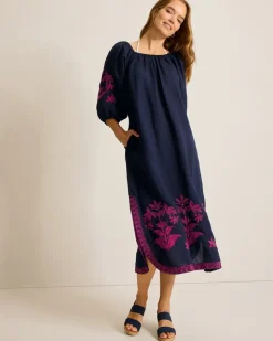 Tommy Bahama St. Lucia Embroidered Linen-Blend Coverup Dress-Women Beach Coverups|Dresses