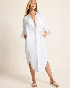 Tommy Bahama St. Lucia Linen-Blend Coverup Shirt Dress-Women Beach Coverups|Dresses