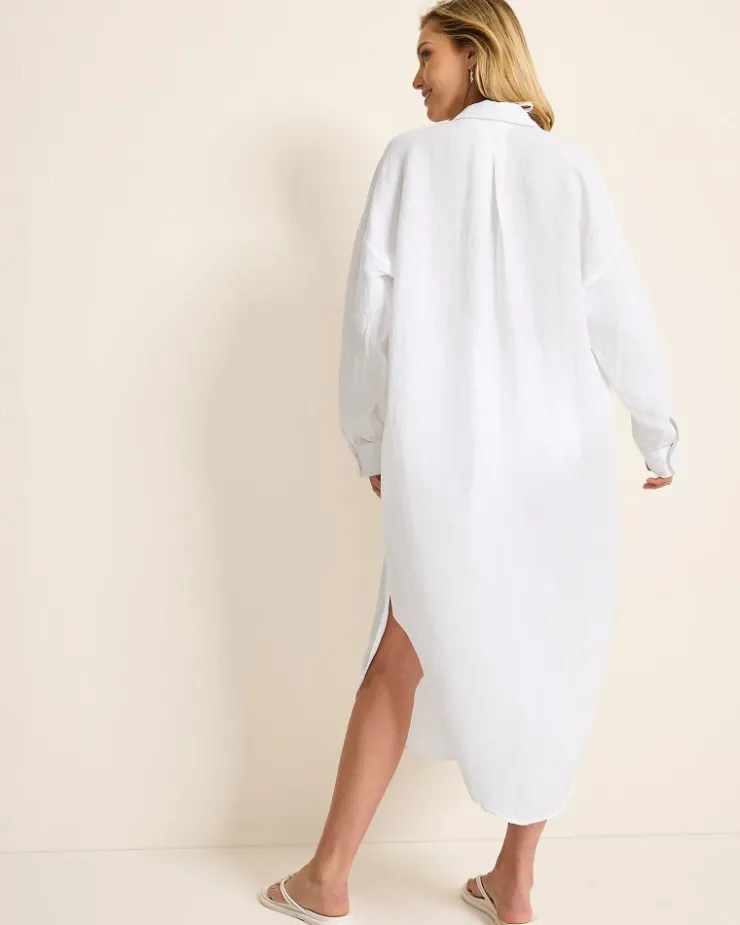 Tommy Bahama St. Lucia Linen-Blend Coverup Shirt Dress-Women Beach Coverups|Dresses