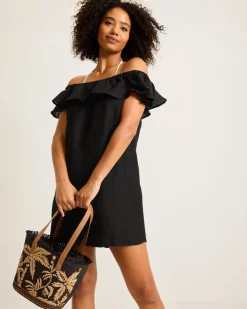 Tommy Bahama St. Lucia Linen-Blend Off-the-Shoulder Coverup Dress-Women Beach Coverups|Dresses