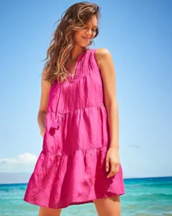 Tommy Bahama St. Lucia Linen-Blend Tiered Coverup Dress-Women Beach Coverups|Dresses
