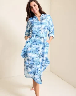 Tommy Bahama St. Lucia Linen-Blend Toile Coverup Shirt Dress-Women Beach Coverups|Dresses