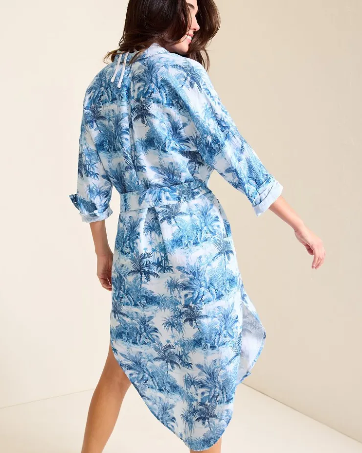 Tommy Bahama St. Lucia Linen-Blend Toile Coverup Shirt Dress-Women Beach Coverups|Dresses