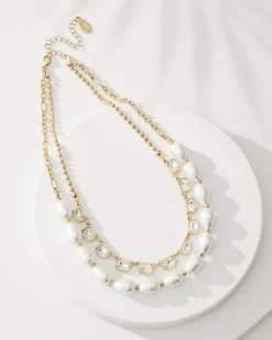 Tommy Bahama Tidal Treasure Baroque Pearl and Stone Layered Necklace-Women Jewelry
