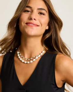 Tommy Bahama Tidal Treasure Baroque Pearl and Stone Layered Necklace-Women Jewelry