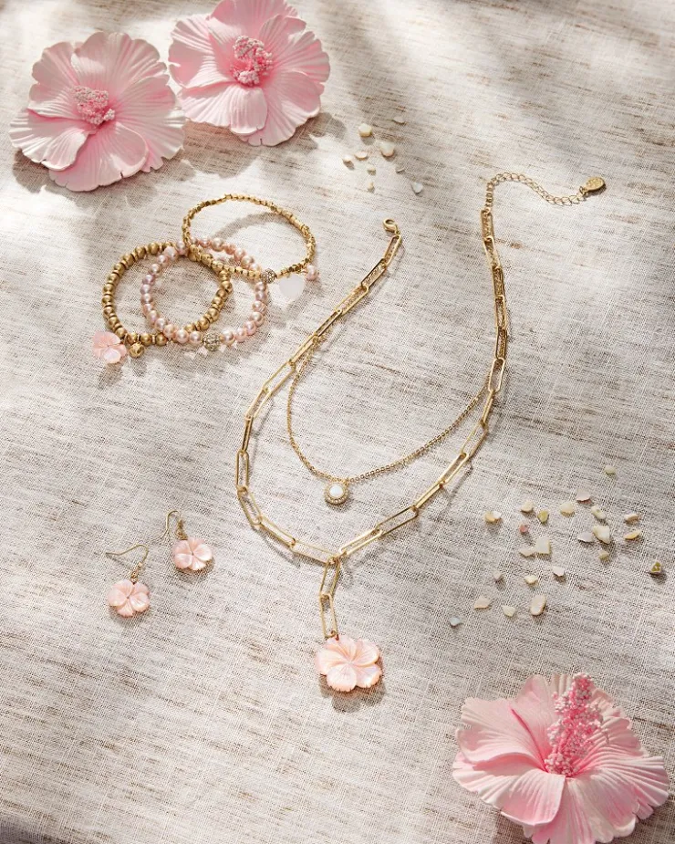 Tommy Bahama Tropical Blooms Hibiscus Charm Layered Necklace-Women Jewelry