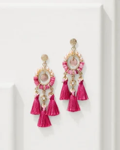 Tommy Bahama Tropical Blooms Tassel Shell Statement Earrings-Women Jewelry