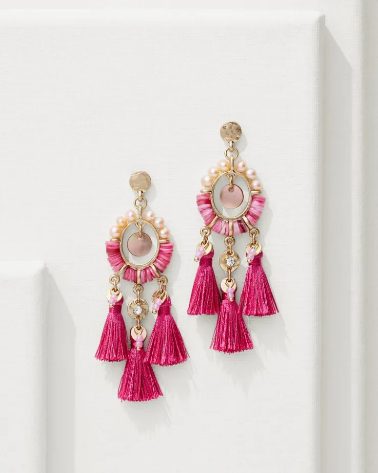 Tommy Bahama Tropical Blooms Tassel Shell Statement Earrings-Women Jewelry