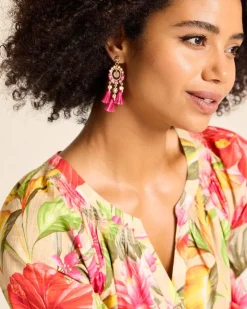 Tommy Bahama Tropical Blooms Tassel Shell Statement Earrings-Women Jewelry