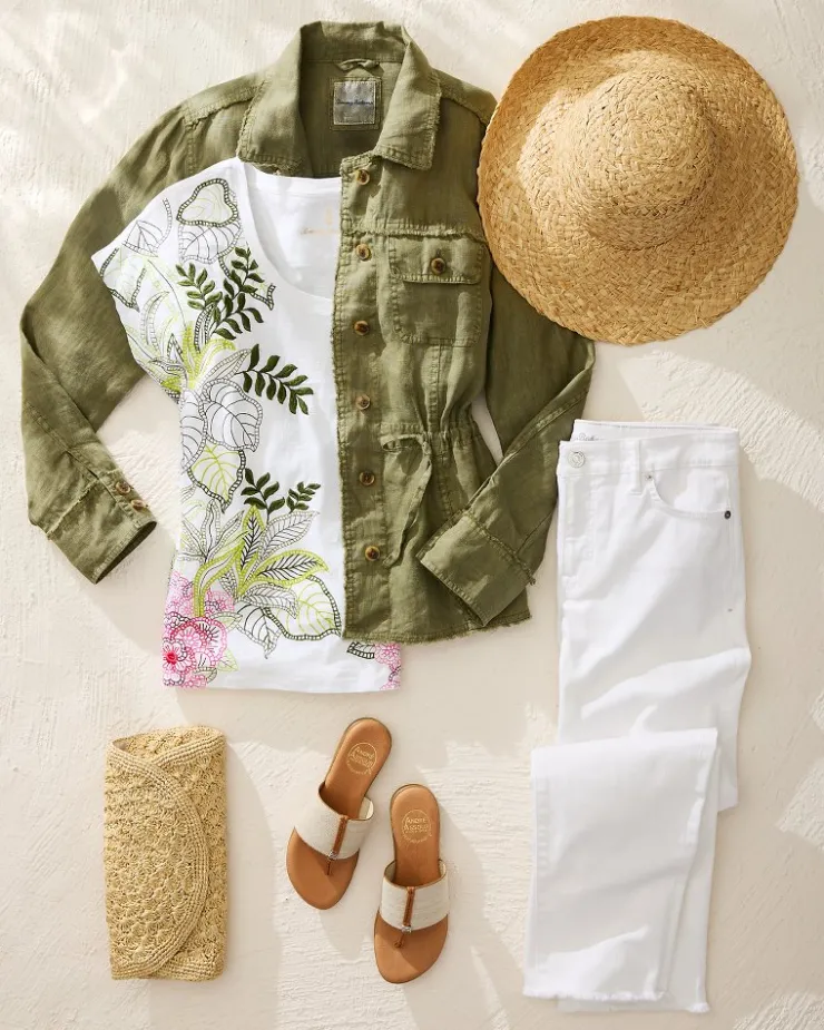 Tommy Bahama Two Palms Linen Raw-Edge Utility Jacket-Women Jackets