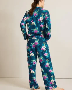 Tommy Bahama Woven Sateen Long Sleeve & Pants Pajama Set-Women Sleepwear