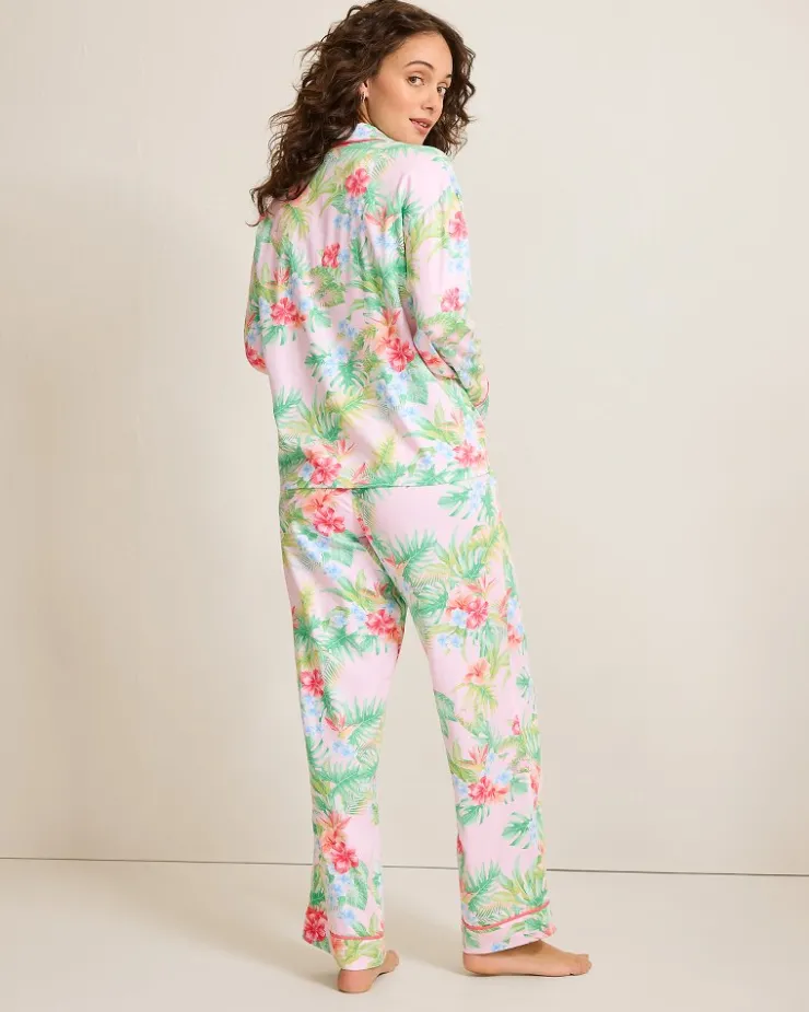 Tommy Bahama Woven Sateen Long Sleeve & Pants Pajama Set-Women Sleepwear